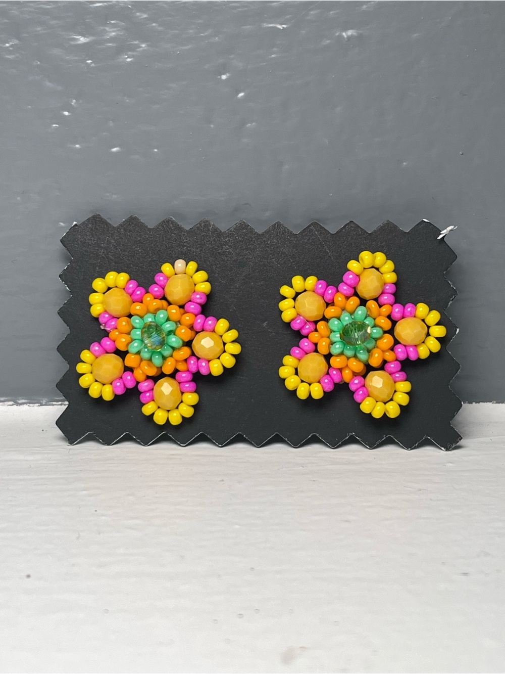 Huichol Beaded Flower Stud Earrings